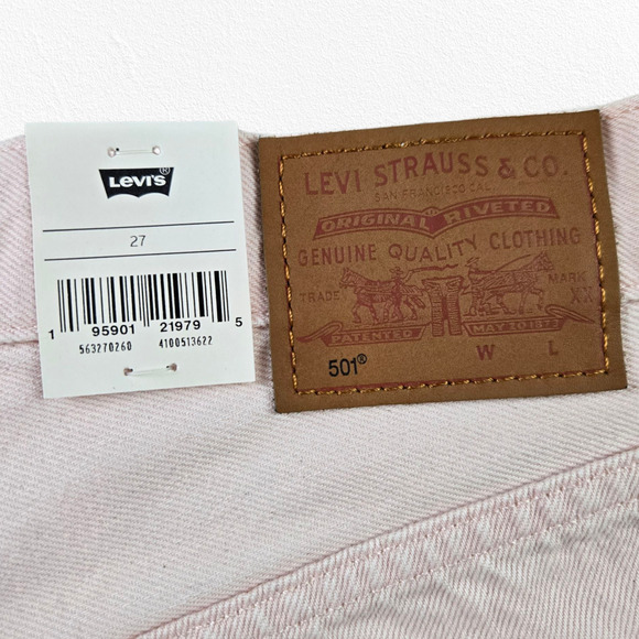 Levi's 501 Peach Pink High Waisted Special Edition Cut Off Denim Shorts Size 27 - Picture 8 of 10